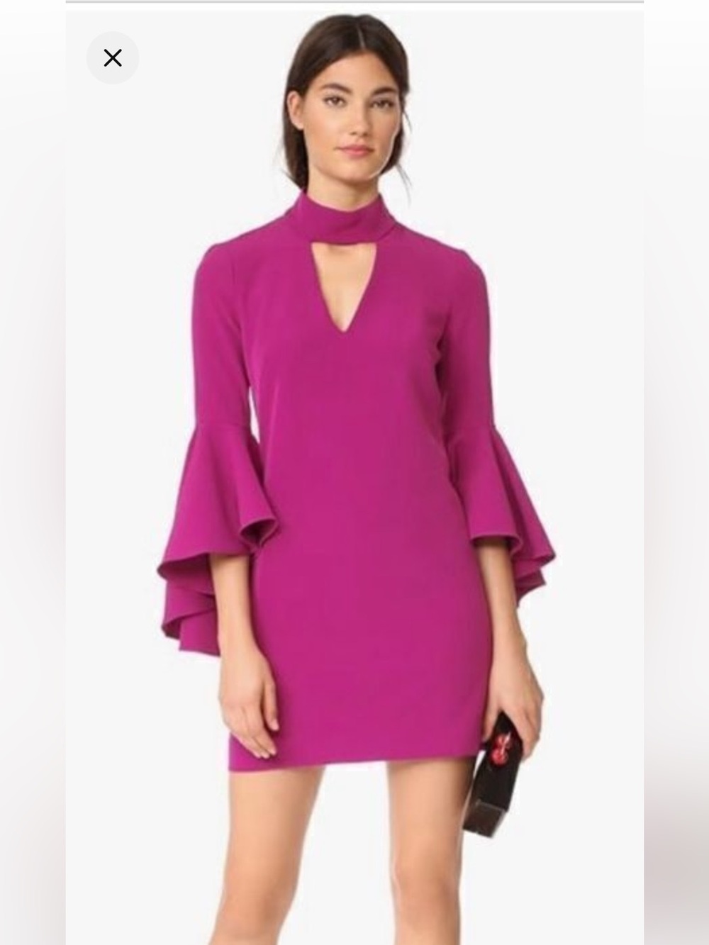 Milly Andrea Dress In Berry Fuchsia Bell Sleeve Choker Neckline Sz 2